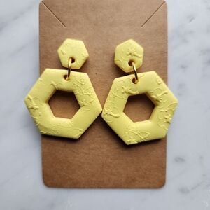 Yellow Hexagon Floral Polymer Clay Earrings